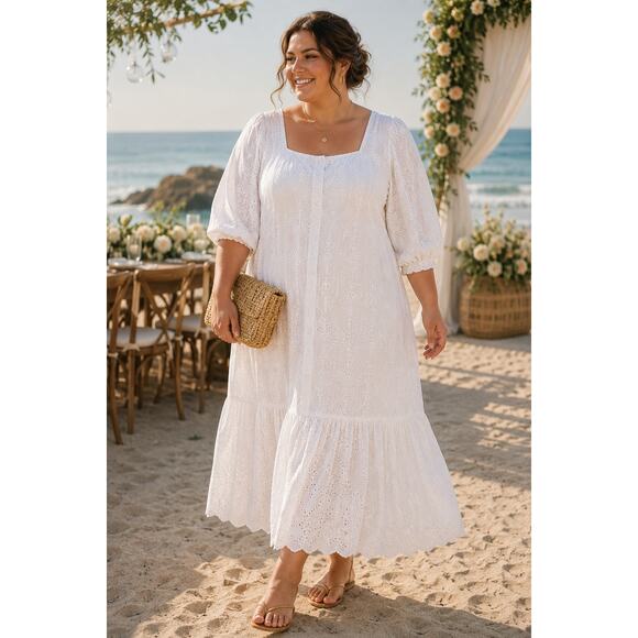 Johnny Was Dresses & Skirts - Johnny Was Women's Jade White Eyelet Tiered shift Dress Size XL